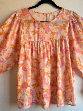 Flying Tomato Pink & Gold Floral Puff-Sleeve Tunic Dress